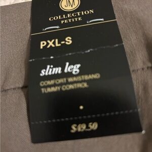 JM Collection Petite Slim Leg Pants - Brown